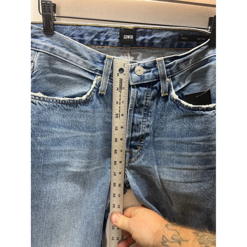 EDWIN Chrissy Wide Flare Jeans Womens 28 Blue NWT High Rise Raw Hem‎ 3375